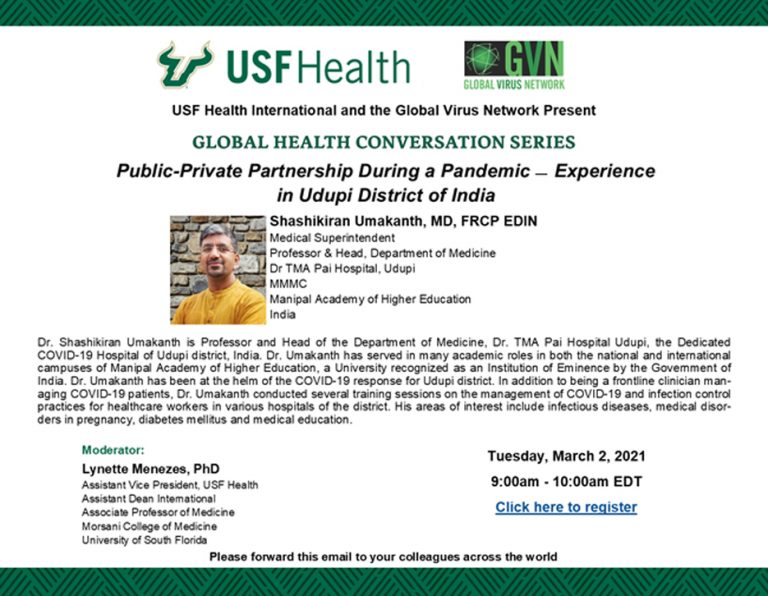 USF Health Global Health Conversation Series “Public-Private Partnership During a Pandemic – Experience in Udupi District of India”